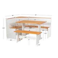 Linon Ardmore Pine Wood Corner Nook Dining Set with Storage in White and Natural