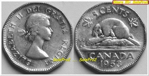 CANADA 1953 CANADIAN BEAVER NICKEL QUEEN ELIZABETH II RARE 5 CENT COIN