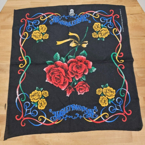 Vintage Harley-Davidson Bandana Scarf Roses Biker Motorcycle 90s USA
