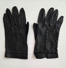 Vintage Genuine Leather Black Gloves Women's Size 7 Italian Read 