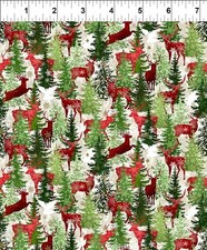 Cotton Gold Metallic Reindeer Christmas Cotton Fabric Print by the Yard D508.83