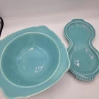 Vintage Homer Laughlin Turquoise Serving Bowl & Relish Dish Set HLC USA MCM
