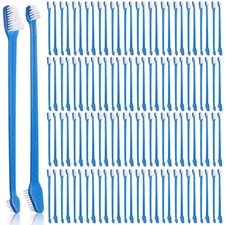 200 Count Double-Headed Dog Toothbrush Kit - Long Handle, Soft Bristles for Pets