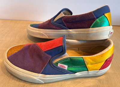 Vans Era Patchwork Multicolored Slip On Trainers Shoes Sz Wo's 9.5 Retro Festive