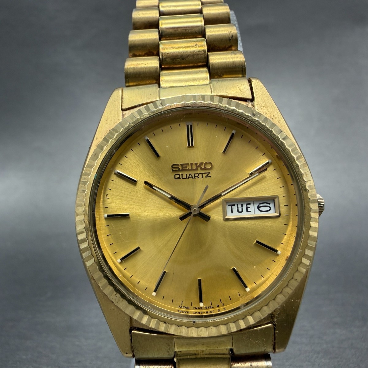 Seiko President Watch 37mm Men Gold Dial Gold Tone Daydate 7N43
