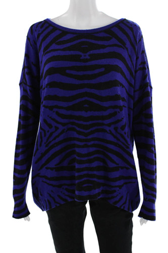 C by Bloomingdales Womens Black Animal Print Cashmere Pullover Sweater Size M
