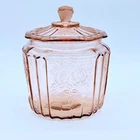 Anchor Hocking Mayfair Open Rose Pink Depression Glass Cookie Jar With Lid