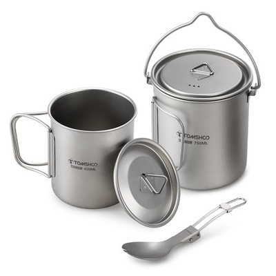 TOMSHOO Titanium Pot with Lid - Camping Mug with Foldable Handle for Hiking T...