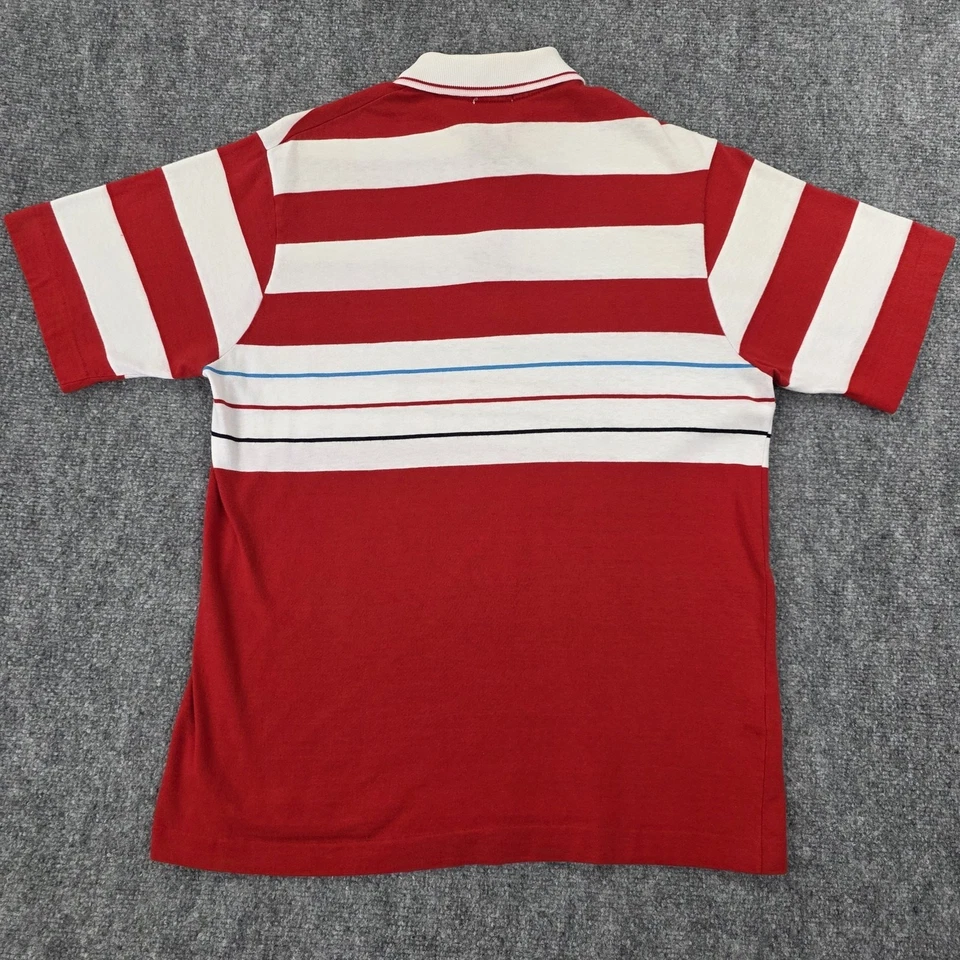 Camisa de Jockey Vintage Para Hombre Mediana Roja Blanca Rayas Bolsillo Polo Hecha en EE. UU. 80s 90s Foto 3 de 4
