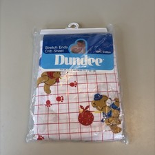 Vintage 80s Dundee Teddy Bear Red Grid Baby Crib Fitted Sheet Cotton NEW
