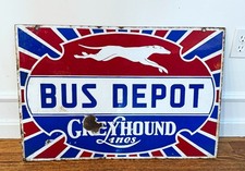 Large Old Vintage Greyhound Lines Bus Depot Porcelain Sign with Dog - 1940's