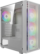 White ATX Mid Tower Gaming Computer PC Case with Side Tempered Glass, Preinstall