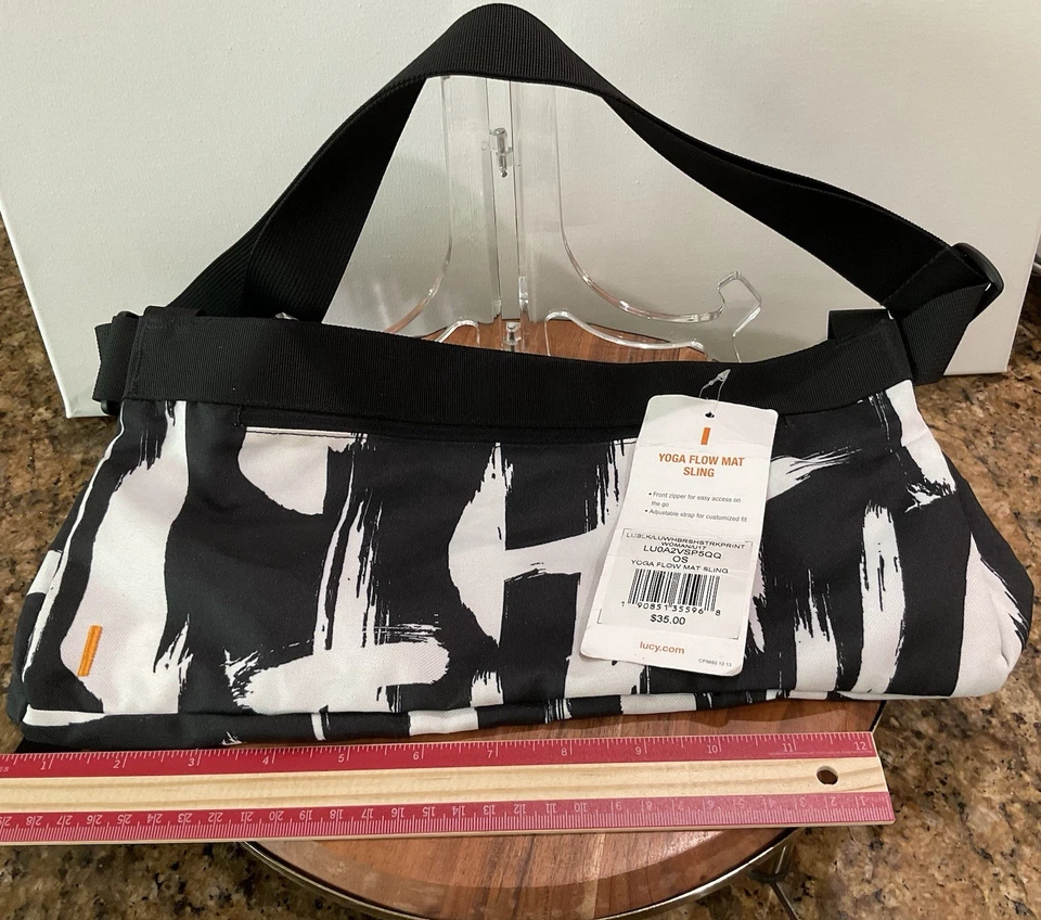 LUCY Yoga Flow Mat Bandolera Bolsa Portador Gimnasio Viaje Blanco y Negro Ajustable Nuevo Foto 3 de 4