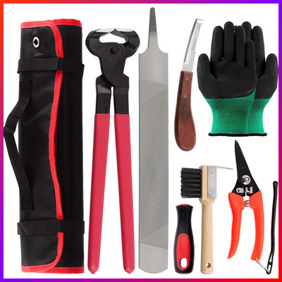 Farrier Tools Set 8-teilig mit Rollpack Hufschneider Zange Rasp für Pferdepflege