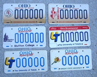6 OHIO SAMPLE LICENSE PLATES 2010 COLLEGES NR B