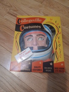 Vtg Collegeville Halloween Costume Sparkle Velvet Astronaut Mask w/ Suit - 8/10