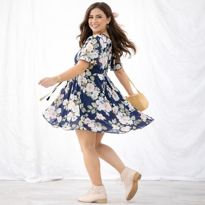 SHOW ME YOUR MUMU Size Medium Kylie Lace Up Blue Floral Chiffon Mini Dress EUC