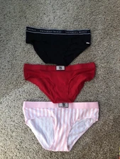 Victoria’s Secret Hiphugger Panties Lot Of 3 NWT Medium Rhinestone Patch Pink