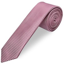 Image of Mens Dusty Pink Textured Skinny Tie Wedding Christening Formal Slim Thin Tie