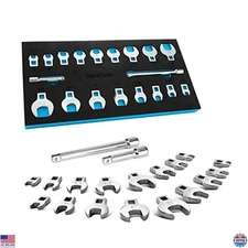 3/8" Drive Crowfoot Wrench Set 19-Piece with Extensions, SAE & Metric, CR-V