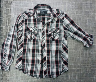 Machine Push The Limit  Button Men's Large longsleeve black red white gray plaid