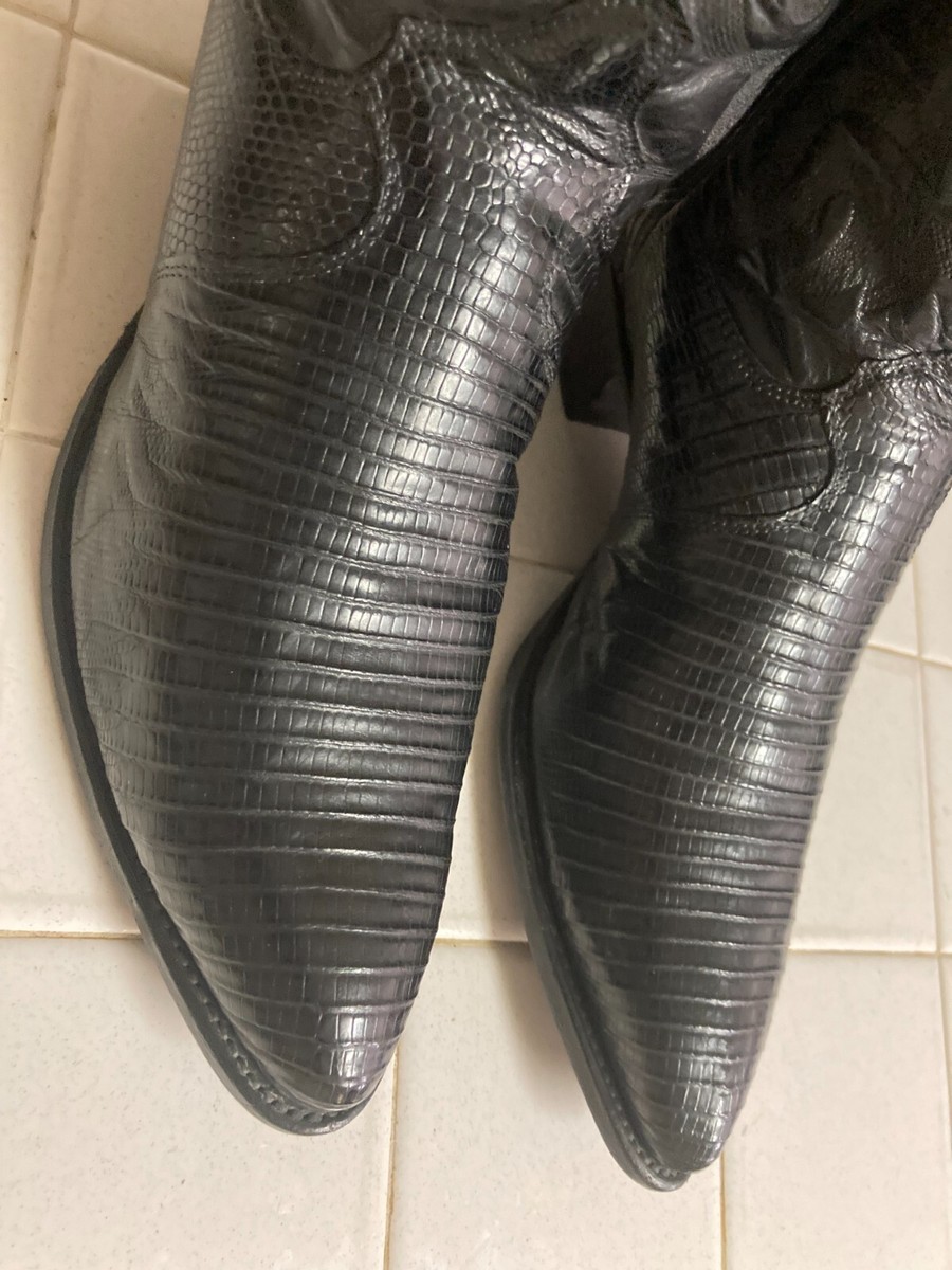 JUSTIN 8105 MADE IN USA BLACK LIZARD LEATHER WESTERN COWBOY BOOTS 