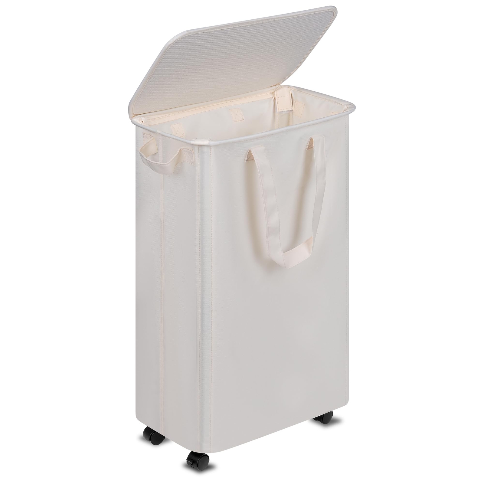 Slim Laundry Hamper with Lid and Wheels, Small Rolling Laundry Basket with Ha...