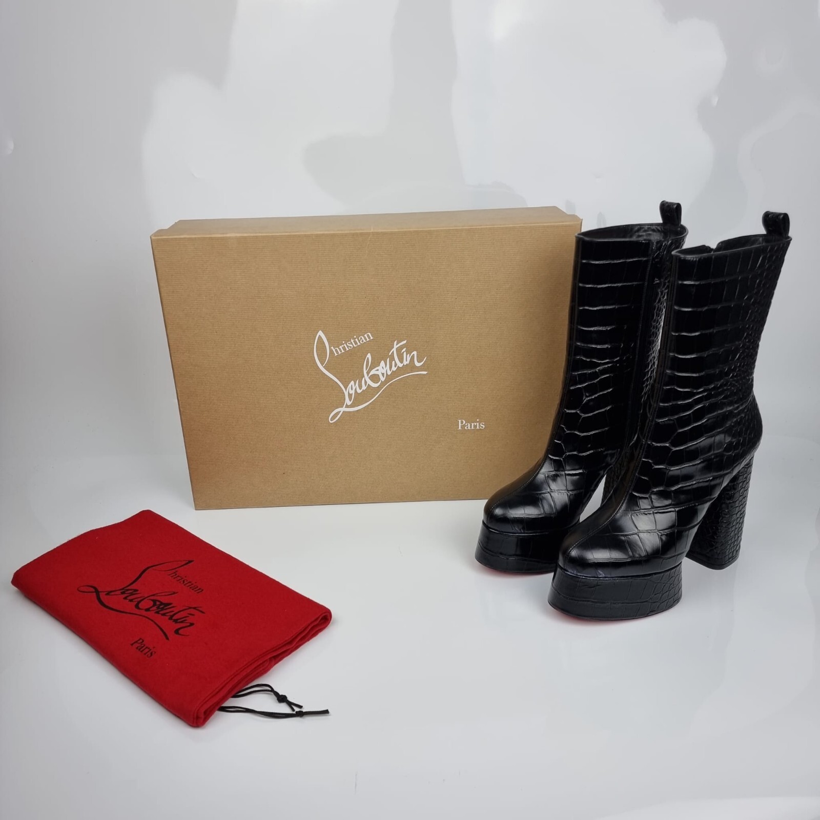 Christian Louboutin Izamayeah Black Print 130MM Boots New | eBay