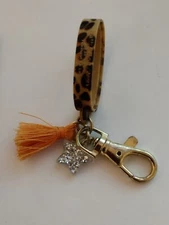 Orange Tassel Sparkling Star Animal Print Clip Bag Tag Keyring Accessory