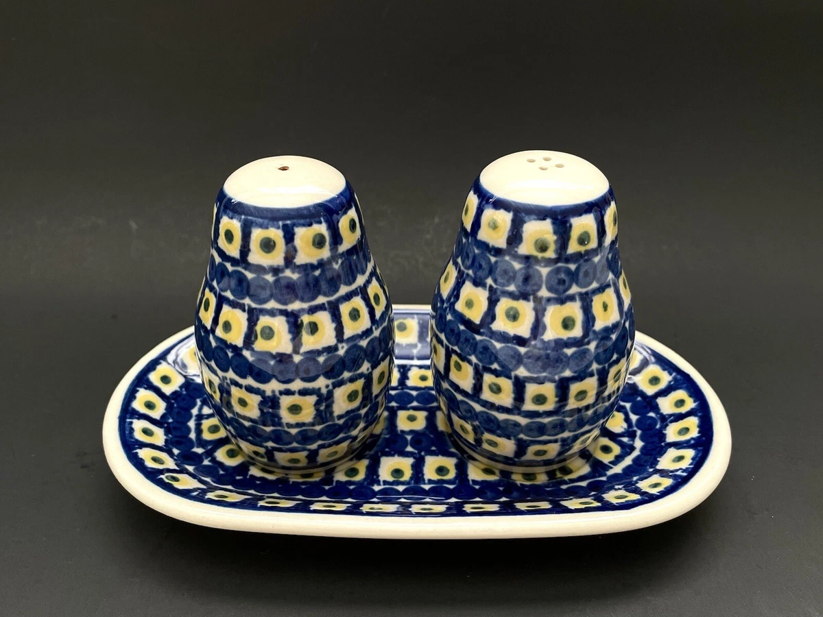 Ceramika Artystyczna Boleslawiec 3 Piece Salt And Pepper Set Polish Pottery