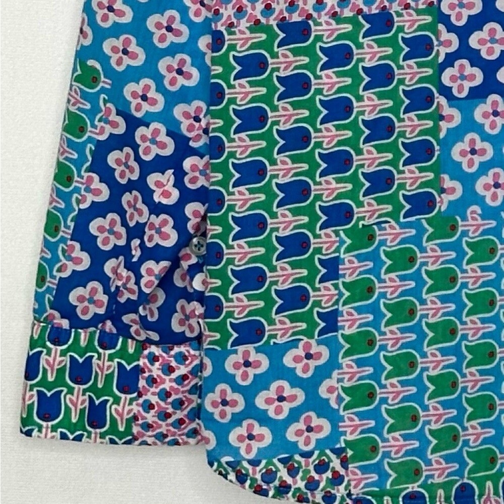 Talbots Tulip Patchwork Blouse Button Down Retro … - image 4