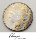 1887-P Morgan Silver Dollar $1 US Coin Uncirculated Details, Rainbow Toning