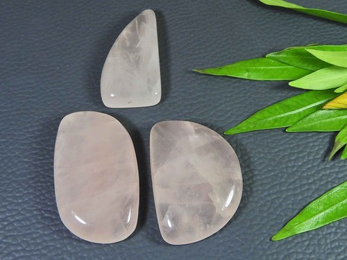 203Cts Rose Quartz Fancy Crystal Cabochon Loose Gemstone 3Pcs Lot 38-41MM s564 - Picture 2 of 9