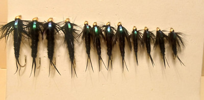12 LG Bead Head Flashback Stone fly nymphs size 2-4-6 Salmon & Steelhead BLACK
