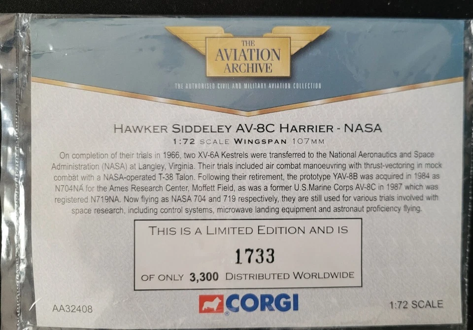 Corgi scala 1/72 AA32408 Hawker Siddeley AV-8C Harrier NASA - Immagine 4 di 4