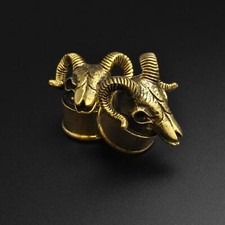 Brass Ram Skull Double Flare Plug | Italian Brass Ear Gauges Stretchers