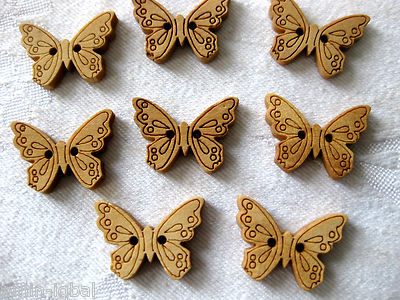 8 Holz-Knöpfe Schmetterling  natur   ca.16 x 22mm   K98.2E