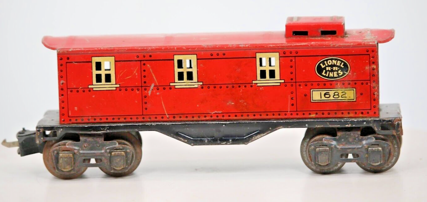 Vintage Lionel 1682 Red Prewar Train Car with Windows - RR Lines