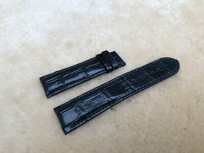 22mm/20mm Black Alligator Crocodile Embossed Leather Watch Strap Band