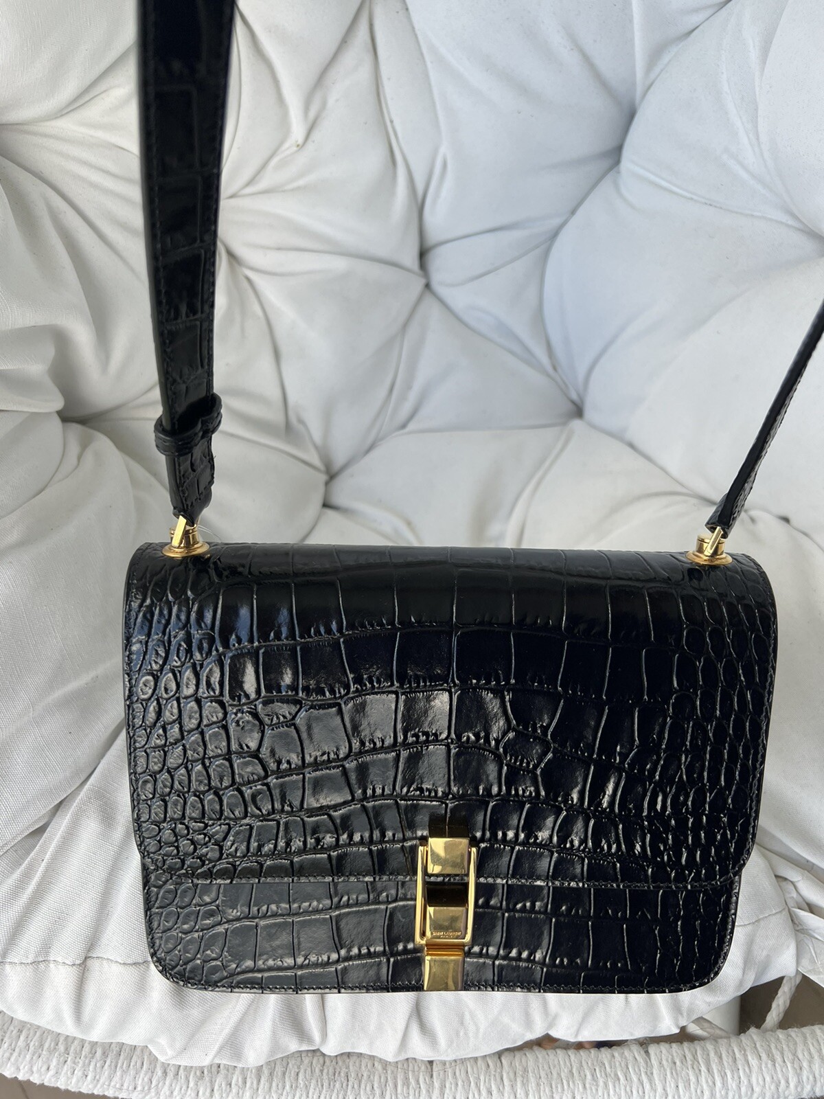 Nuova borsa a tracolla Saint Laurent YSL in pelle Carre Medium goffrata con coccodrillo