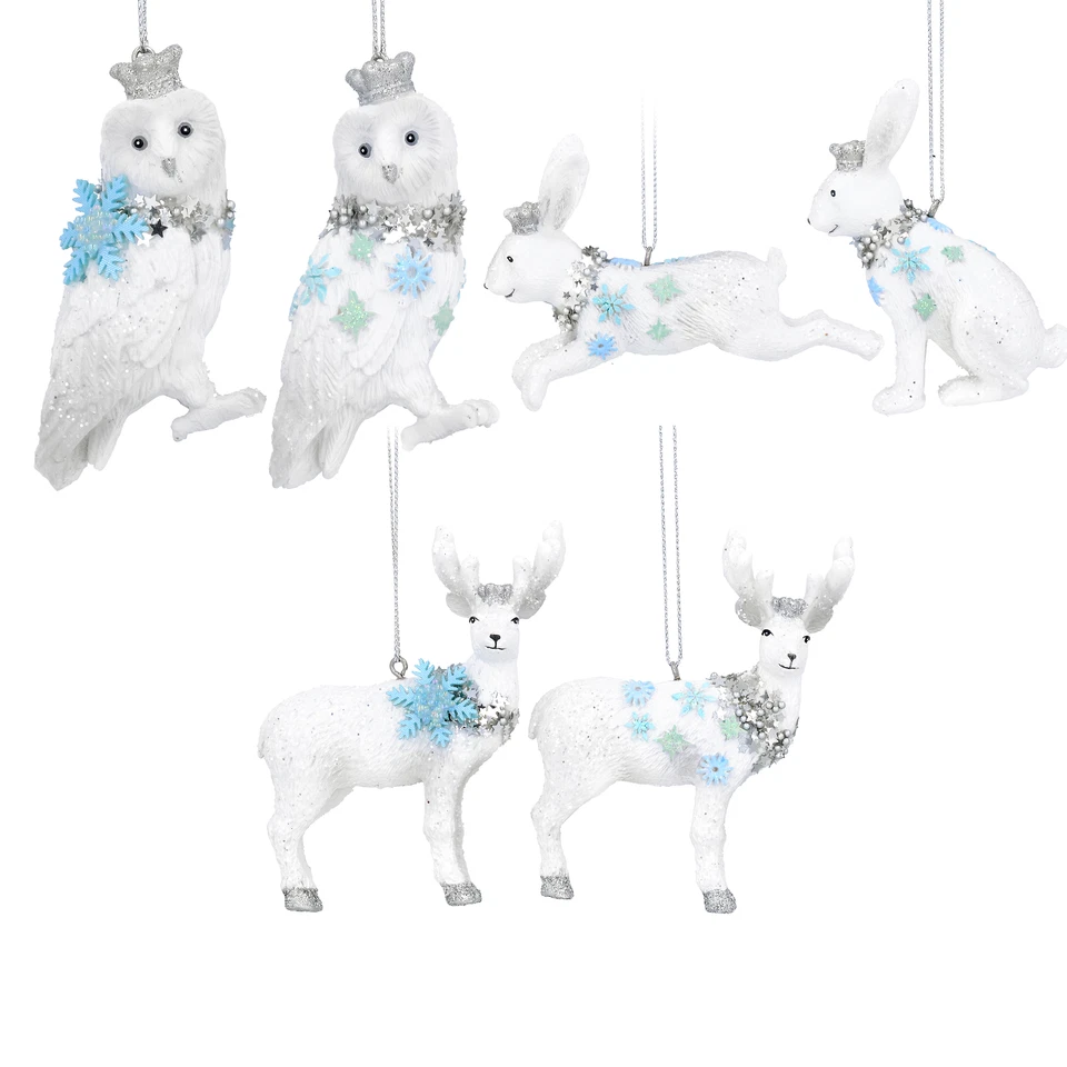 Gisela Graham Winter Animal Christmas Tree Decoration Resin Blue Silver Snowflak