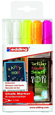 5 x edding 4095 bunt, Kreidemarker Etui, Chalk Marker für Fenster Tafeln Spiegel