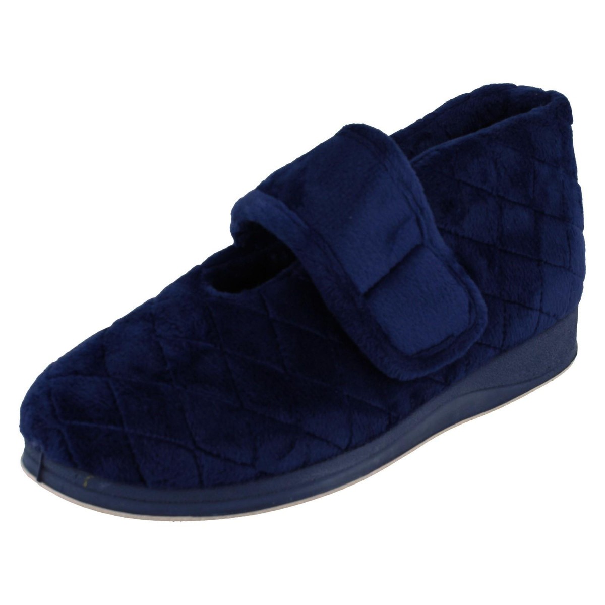 Ladies Padders Navy Feature Textile Extra Wide Slipper: Tranquil