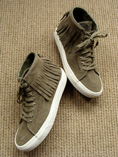 VANS OFF THE WALL SK8-HI MOC GREEN FRINGE SUEDE SKATE SHOES 7USM 8.5USW 6UK 39EU