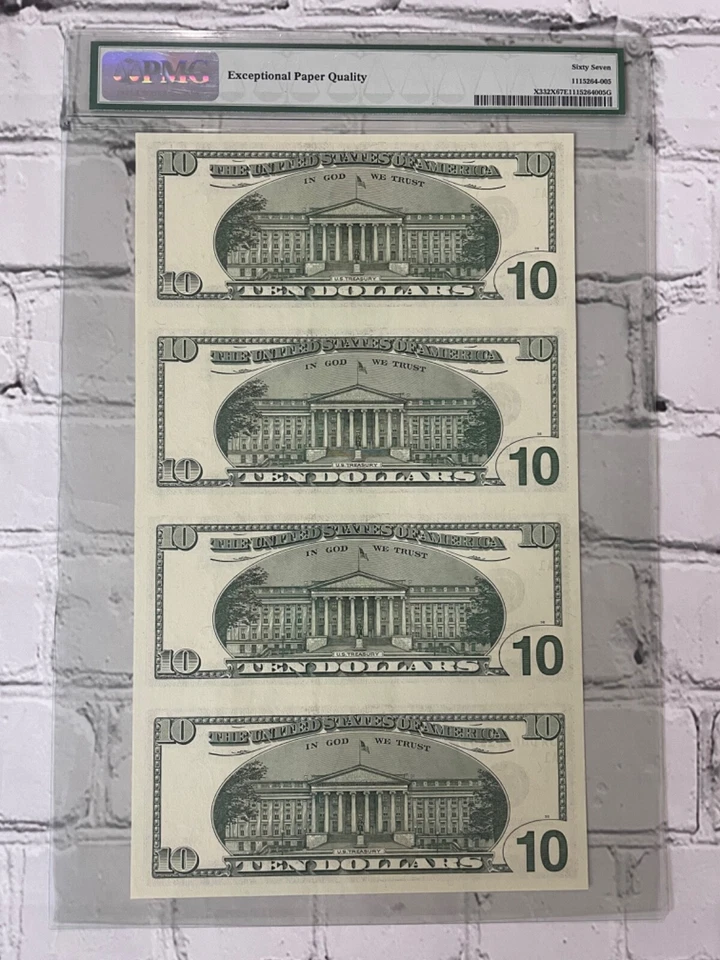 Uncut 4-Note Sheet $10.00 FRN 2003 Boston A/Star Block - Low Serial - PMG 67 EPQ - Image 2 of 2
