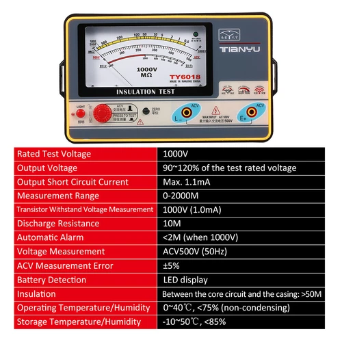 TY6017 Digital Insulation Resistance Tester Multimeter Electricity Meter 1000V - Bild 3 von 6
