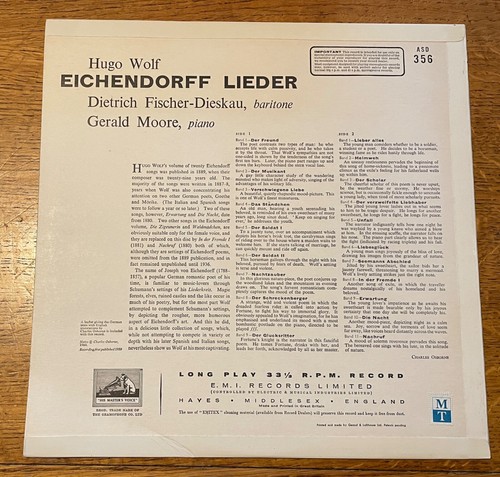 ASD 356 - Wolf Eichendorff Lieder Fischer-Dieskau 1. UK G/C Stereo LP EX/NM - Bild 3 von 10