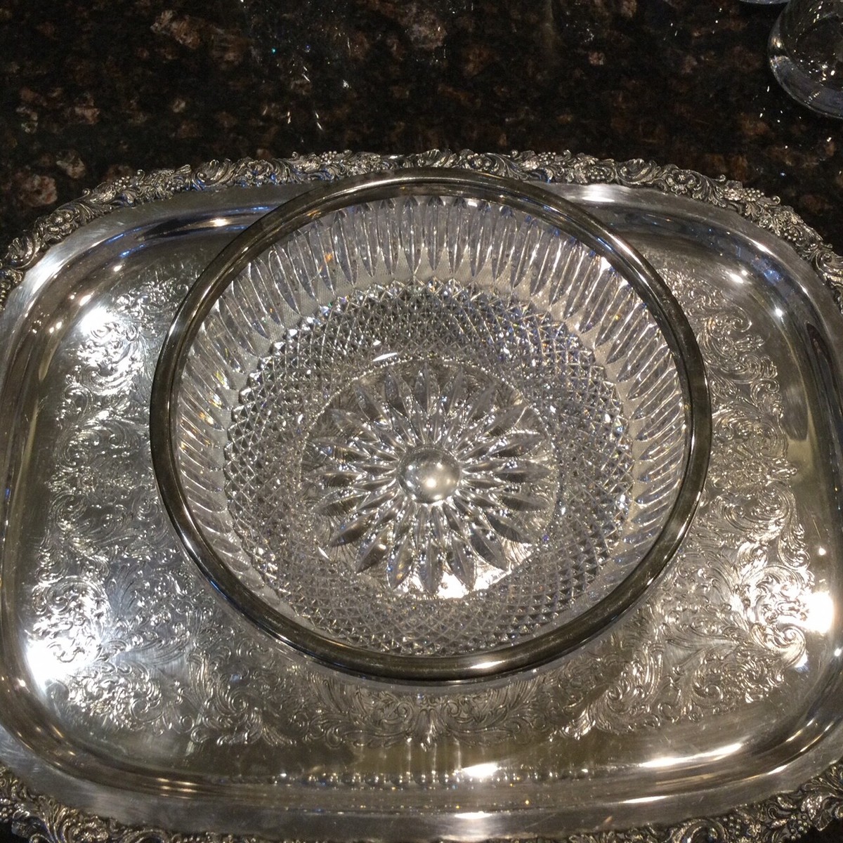 vintage bowl  西ドイツ　ボウル Vintage W. Germany Leaded Hand Cut Crystal Bowl w/Silver