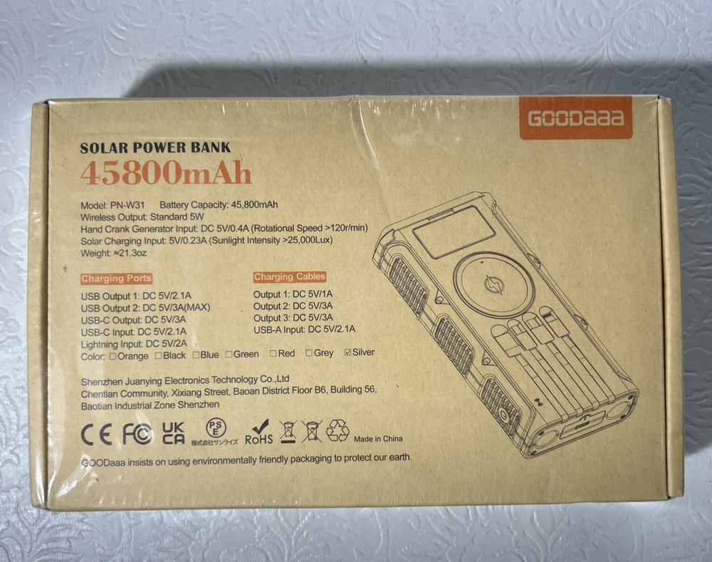 58W Solar Power Bank with Hand Crank, Wireless Charging & 45,800mAh Capacity