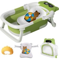 Foldable Portable Baby Bathtub For Toddler With Thermometer & Cushion + Bath Cap